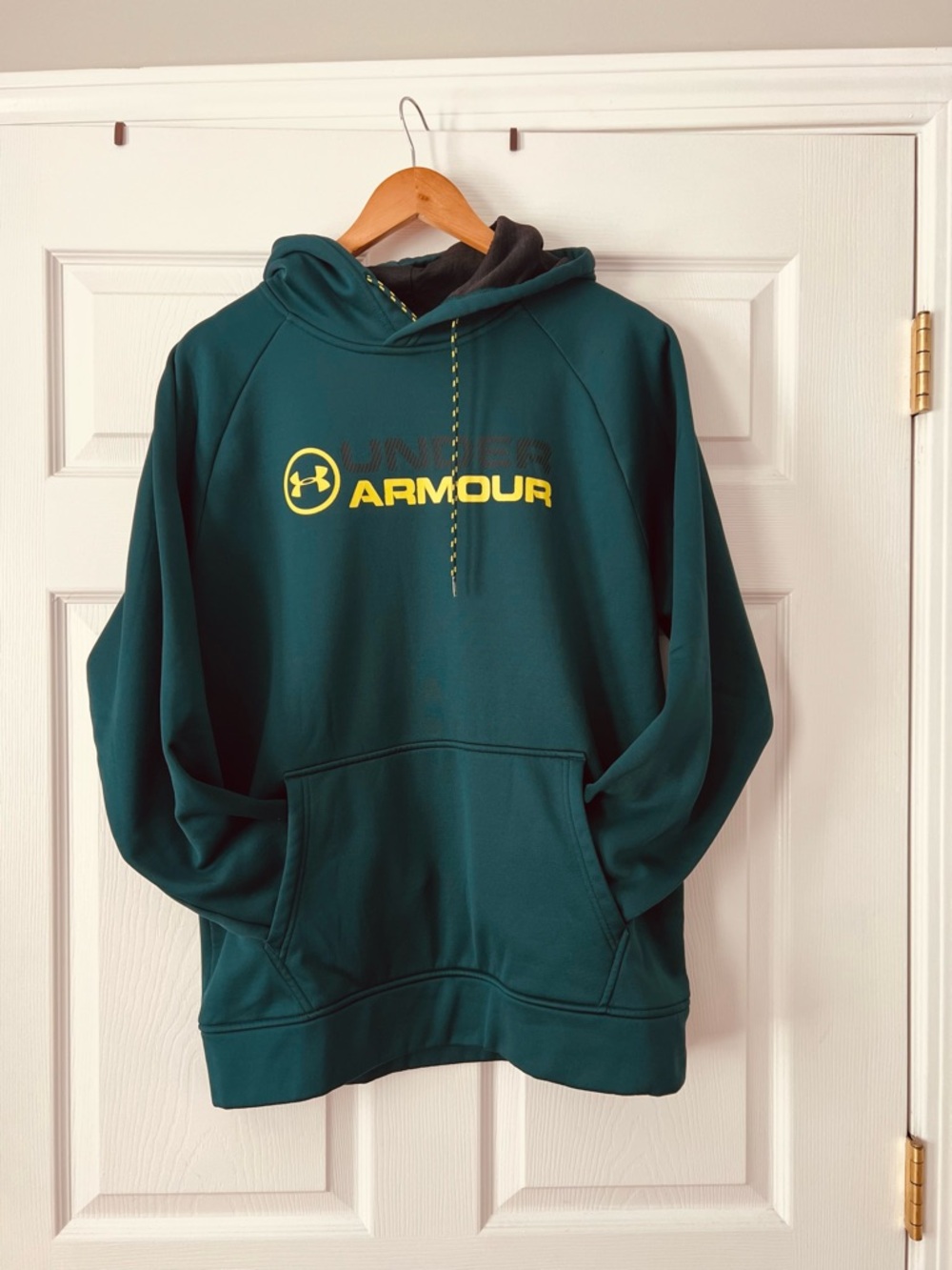 Under Armour Men's Teal Crewneck Hoodie with Yellow Logo